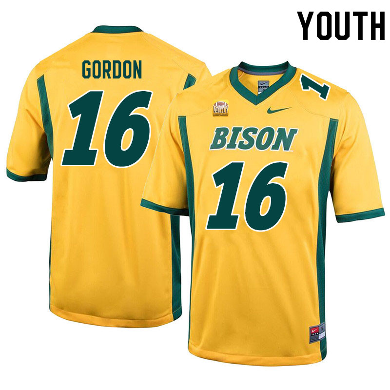 Youth #16 Tyson Gordon North Dakota State Bison College Football Jerseys Sale-Yellow - Click Image to Close